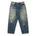 Men's Clothing Retro Heavy Industry Destruction Hand Wipe Cat Whisker Washed Loose Workwear Casual Jeans_mkmklike.com