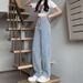 High-Waisted Wide Leg Jeans For Women -Trendy Black Gray Flowy Trousers, Straight Cut & Stretch Comfort, Long Hemline_mkmklike.com