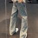 BOY 2025 Trendy Brand Retro Letter Full Print Jeans Men's Summer Light Blue American Style Vibe Scimitar Flared Pants_mkmklike.com