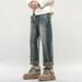 American Retro Spring Jeans, Men's Straight Harlan Loose Trendy Brand Washed Double Craft Middle Waist Youth Large Size K11 Denim Rice_mkmklike.com