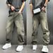 Men's Retro Washed Jeans Casual Loose Fit Straight Leg Distressed Mid Waist Long Pants_mkmklike.com