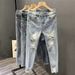 Men's Distressed Slim Fit Jeans - Stretch Skinny Ripped Denim Pants, Cropped Ankle-Length Casual Streetwear_mkmklike.com