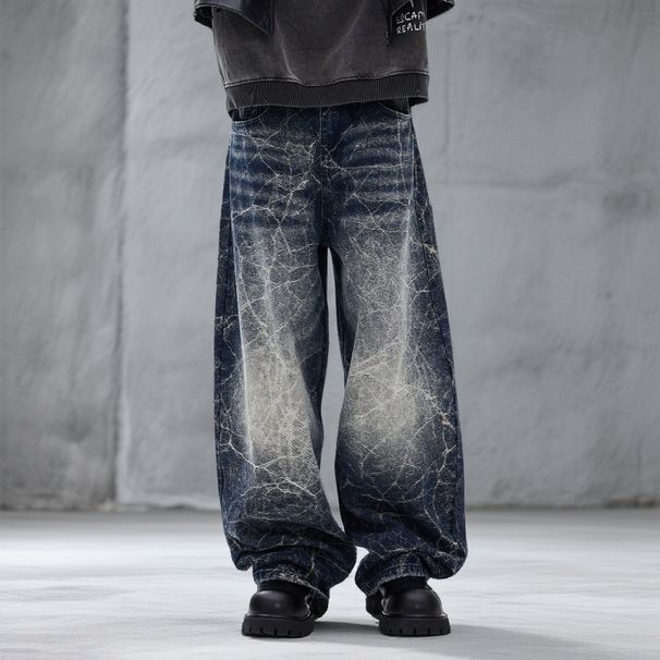 Men's Electric Blue Graffiti Denim Jeans - Oversized Straight Leg With Hand-Painted Artwork (S-3xl) - Streetwear Essential_mkmklike.com