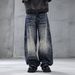 Men's Electric Blue Graffiti Denim Jeans - Oversized Straight Leg With Hand-Painted Artwork (S-3xl) - Streetwear Essential_mkmklike.com