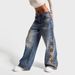Trendy High Waist Loose Fit Embroidered Jeans For Women – Vintage Washed Denim Pants, Comfortable & Stylish (S-XL)_mkmklike.com