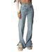 American Retro Niche Design Irregular Waist Slim-fit Hip-hugging Flared Jeans With Side Slits For Women_mkmklike.com