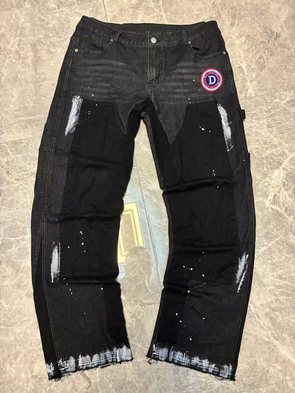 Men's Clothing Men's Denim Cargo Pants, European And American Fashion, Popular On Instagram Style, Stretch Patch Denim Layered Flared Pants 020_mkmklike.com