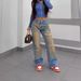 Distressed High Waist Straight Leg Jeans For Women - Vintage Washed Denim Pants With Faded Ombre & Splatter Paint Details_mkmklike.com