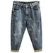 Men's Clothing Retro Claw Print Jeans - Korean Loose Straight Leg Pants, Light Blue Washed Denim With Stretch, Mid Rise Casual Trousers_mkmklike.com
