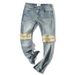 Men's Clothing High Street Fashion Brand Washed Slim Zipper Knee Ripped Jeans Men's Trousers_mkmklike.com