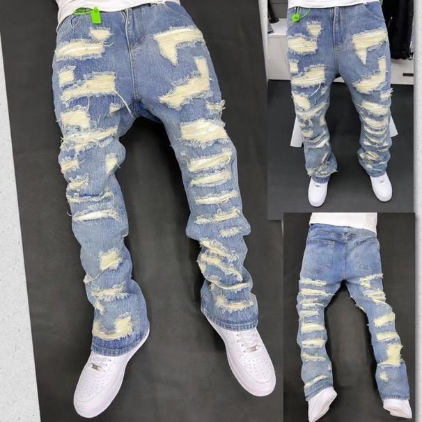 Men's Clothing High Street Style Design, Retro Heavy Duty Distressed Ripped Jeans, EAN Jeans With Distressed._mkmklike.com