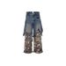 Vintage Camo Cargo Jeans For Men - Parisian Streetwear Style Loose Fit Hip Hop Denim Pants With Patchwork Design_mkmklike.com