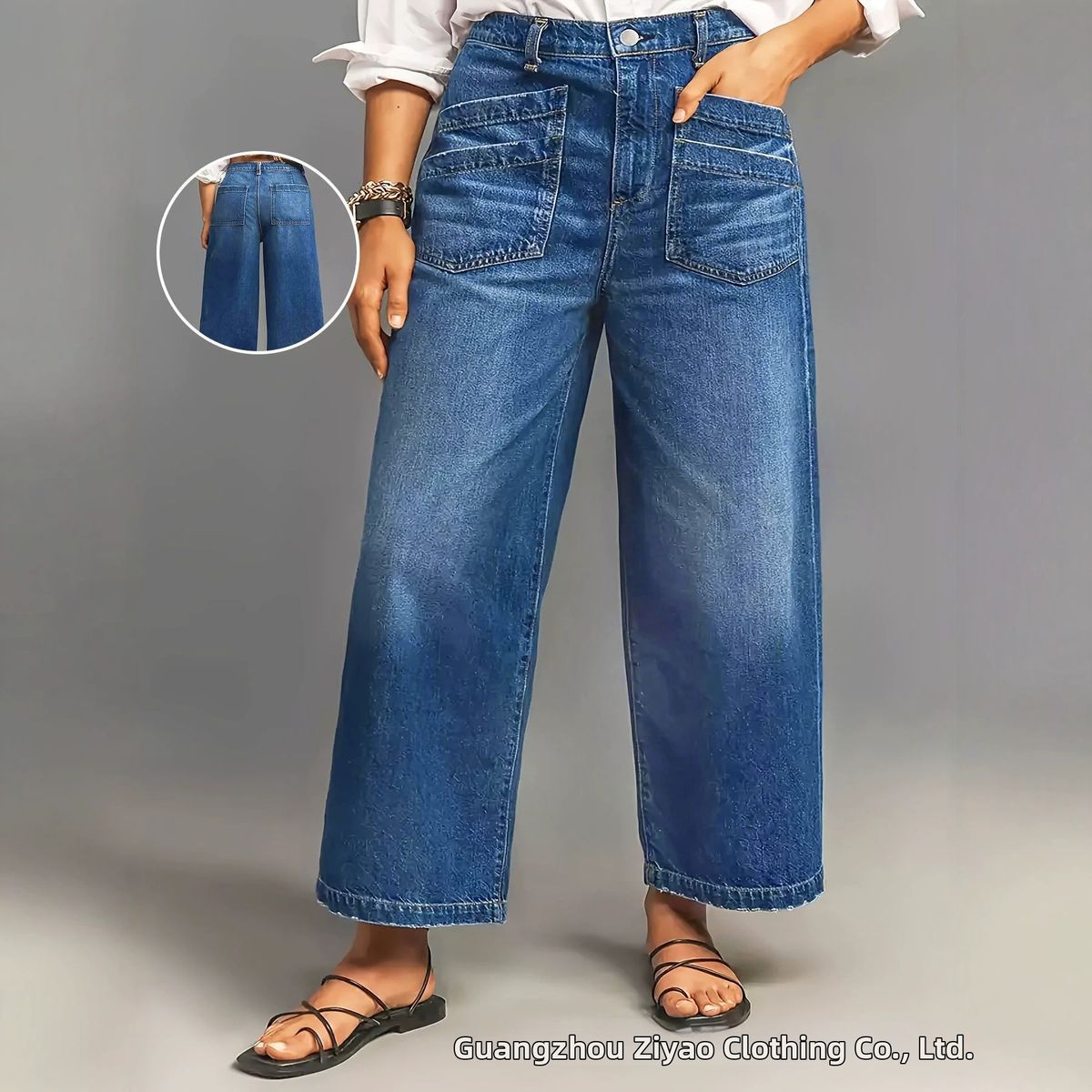 Retro Wide Leg Jeans for Women High Waist Distressed Loose Fit Slimming Large Pockets Casual Pants Straight Leg Cropped Versatile_mkmklike.com