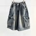 Men's Summer Thin Denim Shorts Multi Pocket Loose Fit American High Street Style Trendy Cool Elastic Waist Five Point Pants_mkmklike.com
