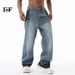 EF JEANS | 2024 New Product, Korean Version Of Retro Washed Blue Niche Design Graffiti White Dot Straight Jeans_mkmklike.com
