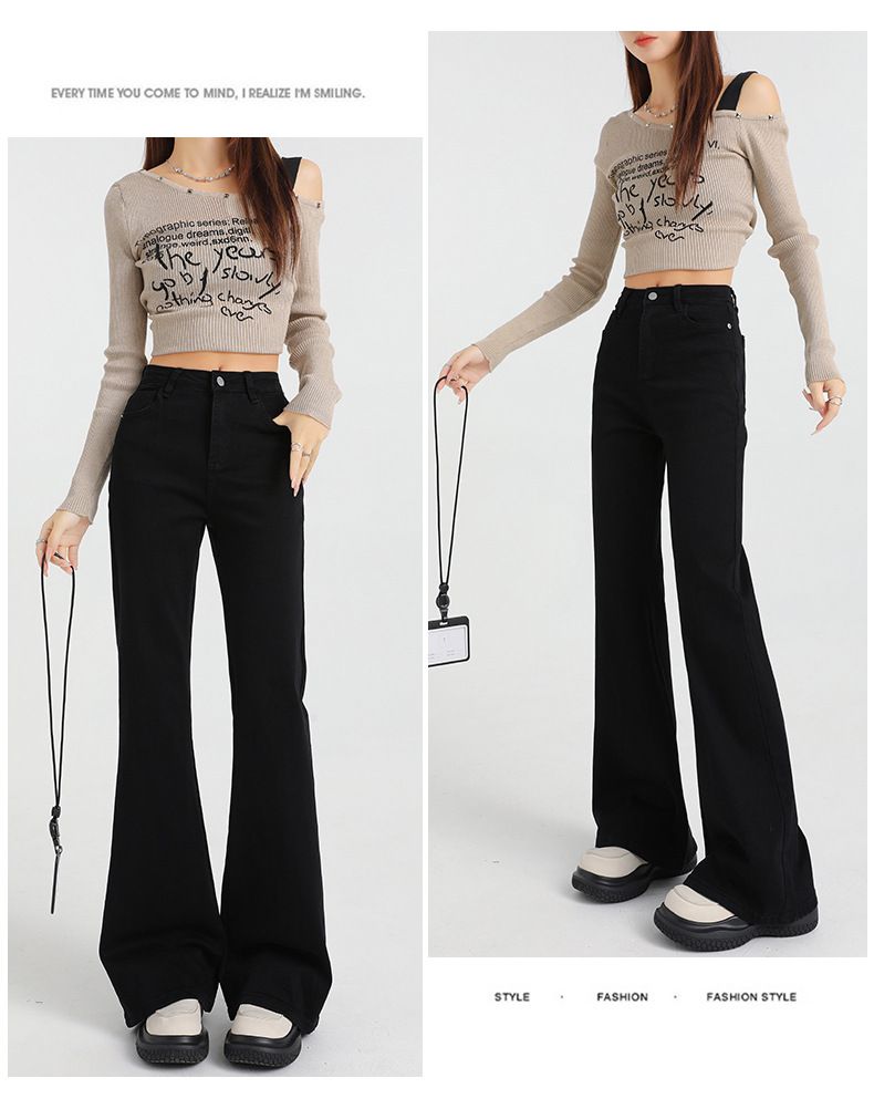 Women's Winter Flared Jeans - Warm Fleece-Lined Straight Leg Black Denim Pants For Everyday Comfort_mkmklike.com