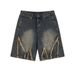 Men's Clothing Ripped Denim Shorts Trendy High Street Five Point Pants Loose Straight Retro Washed Raw Edge Pants_mkmklike.com