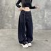 Vintage High Street Distressed Denim Jeans For Men & Women - Relaxed Fit Wide Leg Straight Pants With Sickle Cut, Dark Blue & Indigo Wash_mkmklike.com