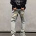 Men's Clothing Men's High Street Star Laser Print Jeans – Loose Fit Vintage Washed Distressed Wide-Leg Pants (Yellow Ochre, S-3XL)_mkmklike.com