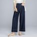 Women's Linen-Blend Jeans Wide Leg Cropped Pants - High Waist Straight Denim Pants For Summer, Comfortable & Breathable Casual Trousers_mkmklike.com