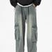 Wide-Leg Cargo Jeans Men's Autumn Trendy Brand Large Pocket Loose Pants Washed Retro High Street Floor-Length Trousers_mkmklike.com
