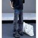 Men's Clothing New Straight Tube Micro Flared Workwear Jeans High Street Washed Gray Splicing Pants_mkmklike.com