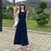 French Denim Dress For Female Students, New Summer Style With A Slim Waist And Drawstring, Hollowed Out Long Skirt At_mkmklike.com