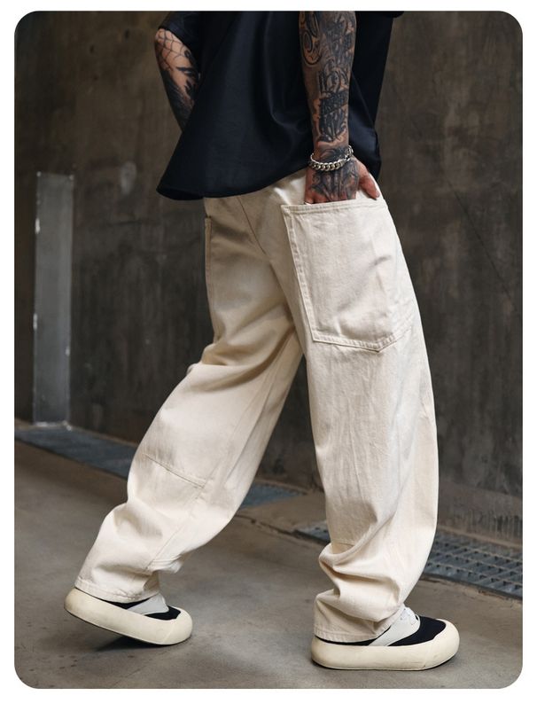 Men's Clothing New Trendy American Machete Jeans For Young Men, Simple And Fashionable, Loose Straight Washed Men's Casual Trousers_mkmklike.com