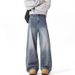 Men's Clothing Unisex Retro Washed Slimming Distressed Curved Blade Jeans High Street Deconstructed Trendy Casual Long Pants_mkmklike.com