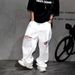Vibe White Distressed Wide Leg Jeans for Men American High Street Style Relaxed Fit Straight Leg Stacked Design_mkmklike.com
