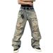 Men's Heavyweight Washed Denim Jeans Baggy Punk Pants With Graffiti & Rips, American Street Hip Hop Style_mkmklike.com