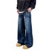 Men's American Vintage Washed Denim Jeans, Streetwear Relaxed Fit Distressed Baggy Drag Pants_mkmklike.com