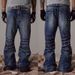 Industrial Washed Blue Distressed Straight Flared Jeans | Asian Cleanfit Style | Water Ripple Texture | Men's Relaxed Fit_mkmklike.com