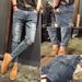 Men's Clothing Ripped Jeans For Men Summer Thin Light Color Nine Point Slim Fit Korean Style Casual Trendy Elastic Long Pants_mkmklike.com