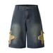 Men's Clothing Retro Denim Shorts With Star Patchwork Embroidery Loose Shorts_mkmklike.com