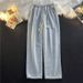 Drawstring Elastic Waist Jeans For Boys, Loose Straight Trendy Wide Leg Casual Floor Length Pants_mkmklike.com