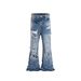 Men's High Street Vintage Distressed Washed Blue Jeans With Cat Whiskers & Frayed Hem - Slim Bootcut Stretch Denim Pants For Summer Casual Wear_mkmklike.com