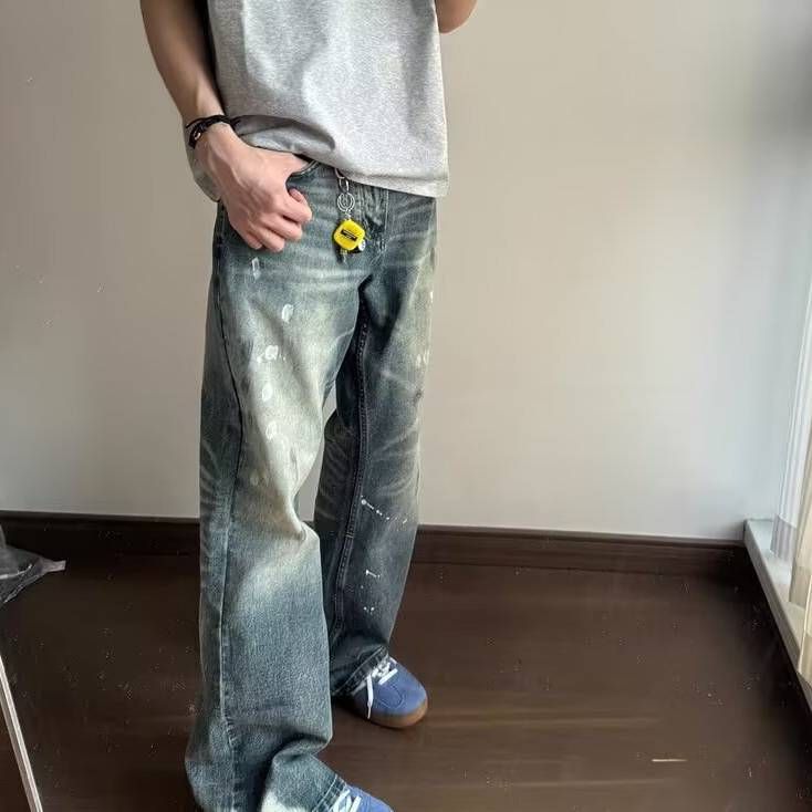 Men's Distressed Jeans – Slim Straight Fit Vintage Denim Pants With Rhinestone Embellishments & Ripped Details (S-3XL) | Cotton Blend_mkmklike.com