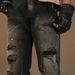Men's High Street Style Casual Denim Jeans Distressed Graffiti Print Loose Fitting Straight Leg Ripped_mkmklike.com
