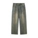 Men's Clothing Split Design Distressed Washed Jeans Autumn And Winter Loose Retro Slim Slightly Wide Trousers_mkmklike.com