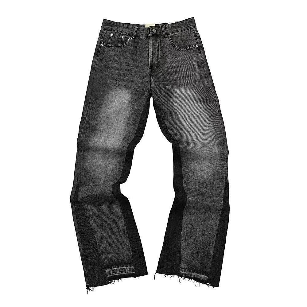 Men's Distressed Paint-Splatter Jeans – High Street Baggy Fit, Vintage Washed Denim, Oversized Straight Leg ( Streetwear, Unisex Styling)_mkmklike.com