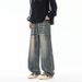 Spring And Autumn New Washed And Old Segmentation Design Scimitar Jeans Men's High Street Retro Fattened And Enlarged Casual Trousers_mkmklike.com