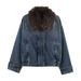 Women's Clothing Retro Blue Denim Jacket With Faux Fur Collar – Vintage-Inspired Short Coat, Relaxed Fit, XS/S/M/L (Casual & Office Wear, Unisex)_mkmklike.com