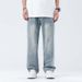 Men's Clothing Men's Washed Light Blue Splatter Print Relaxed Fit Straight Leg Casual Pants_mkmklike.com