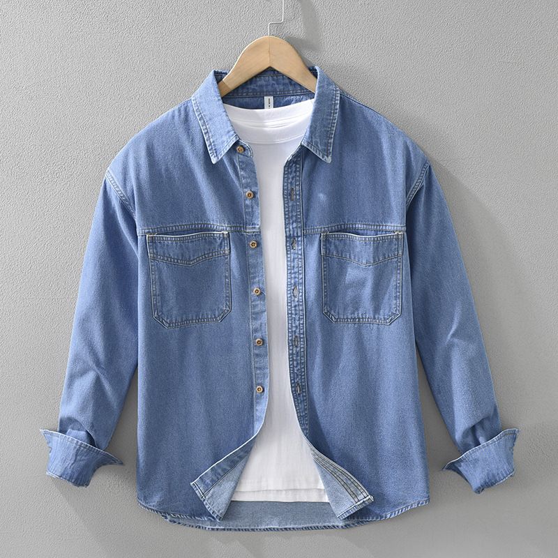 Retro Denim Long Sleeved Shirt, Men's Fashionable Casual Artistic Loose Top Jacket_mkmklike.com