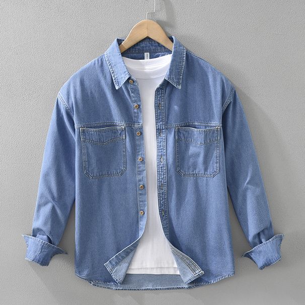 Retro Denim Long Sleeved Shirt, Men's Fashionable Casual Artistic Loose Top Jacket_mkmklike.com