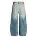 American Style Washed Vintage Double Pleat Jeans Unisex Trendy Loose Baggy Wide Leg Floor-Length Casual Pants_mkmklike.com