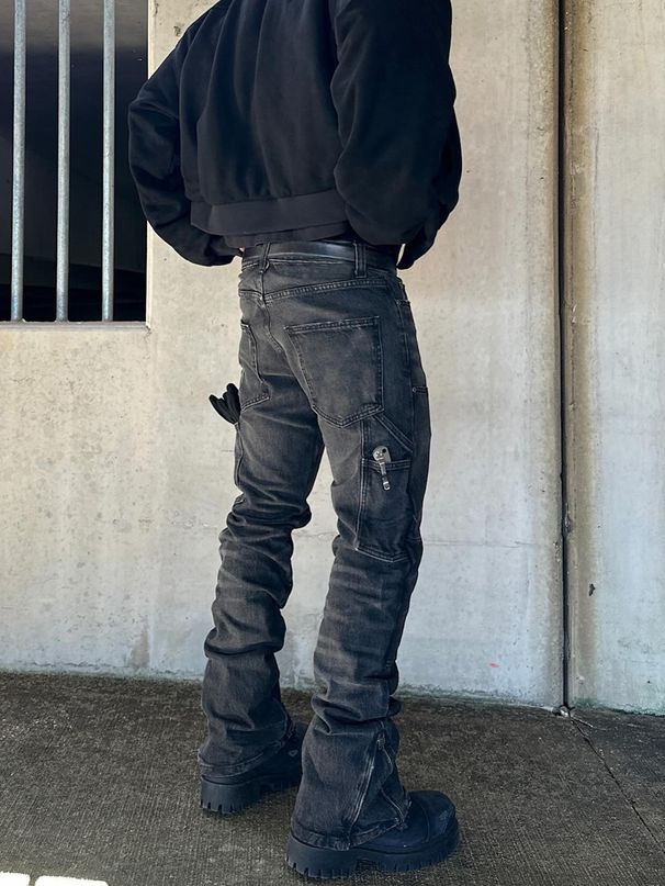 Men's Slim Fit Stretch Denim Jeans - High Street Black Washed Cotton Pants With Zip Accents, Relaxed Tapered Leg For Urban Style (S-XL)_mkmklike.com