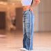 Women's Clothing Distressed Washed Relaxed Fit High Waist Straight Leg Jeans For Women - Vintage Denim With Raw Hem & Comfortable Stretch_mkmklike.com