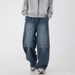 Vintage Washed Split Hem Jeans – Relaxed Straight-Leg Denim Pants With Adjustable Drawstring Waist, American Streetwear Style For Men & Women_mkmklike.com
